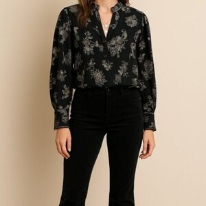 Max Studio Black and Cream Floral Blouse